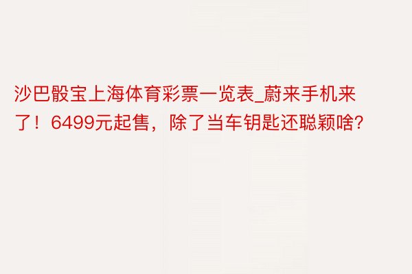 沙巴骰宝上海体育彩票一览表_蔚来手机来了！6499元起售，除了当车钥匙还聪颖啥？