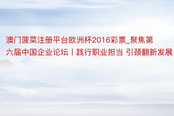 澳门菠菜注册平台欧洲杯2016彩票_聚焦第六届中国企业论坛丨践行职业担当 引颈翻新发展